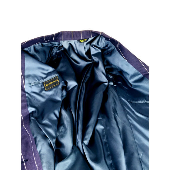 42L Jacobsons USA Mens Vintage Double Breasted Linen Wool Blazer Jacket Navy - Picture 3 of 14